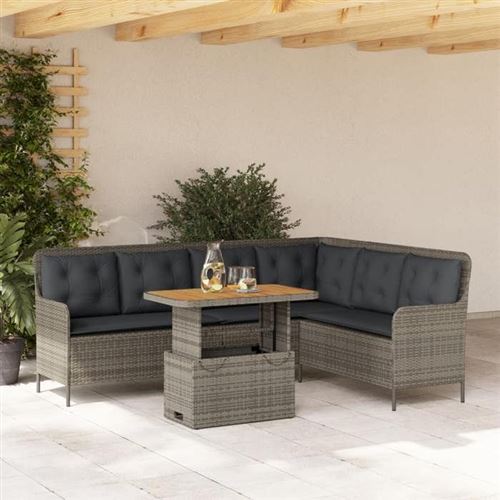 vidaXL - Salon de jardin 2 pièces - Résine tressée - Gris - Image 2
