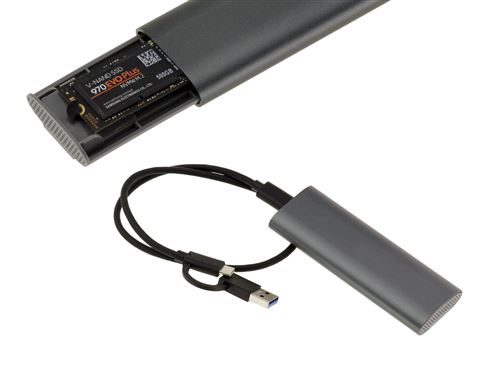 Boitier externe Heden M2 pour SSD M2 NGFF SATA jusqu'à 2T interface USB 3.1  (type C) tout en alu