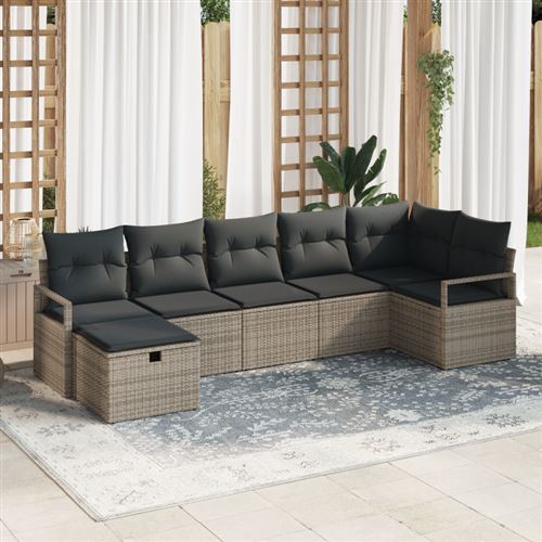 Non Communiqué Gris Ensemble De Canapé De Jardin 7 Pièces Avec Coussins Poly Rattan, Canapé De Jardin 2 Places Avec Coussins Poly Rattan