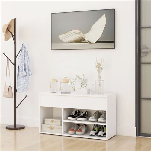 Banc à chaussures Blanc 80x30x45 cm Bois d'ingénierie