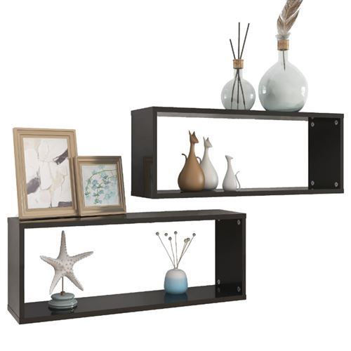 vidaXL Étagères cube murales 2 pcs Noir brillant 60x15x23 cm Aggloméré