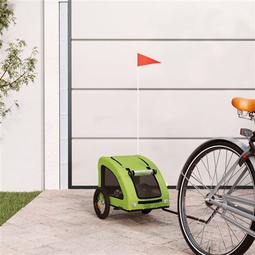 vidaXL Remorque de Vélo pour Animaux de Compagnie, Chariot à Vélo pour Chien avec Roues, Remorque de Vélo pour Animaux, Vert Tissu Oxford et Fer