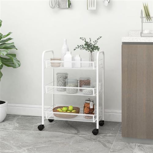 vidaXL Chariot de cuisine à 3 niveaux Blanc 46x26x64 cm Fer336323