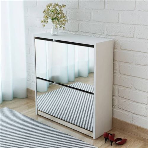 vidaXL Meuble à chaussures 2 étages avec miroir 63 x 17 x 67 cm Blanc
