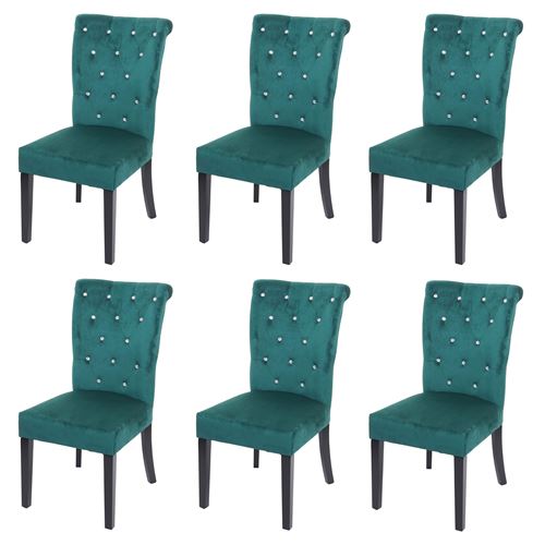 6x chaise de salle à manger MENDLER HWC-D22 vert foncé pieds noirs