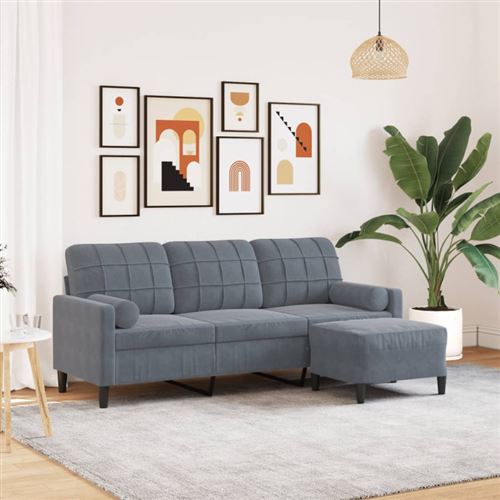 vidaXL - Canapé 3 places - Velours - Gris - 180 cm - Image 2