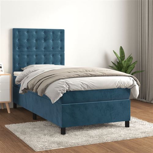 vidaXL Lit à sommier tapissier avec matelas Bleu foncé 90x190 cm