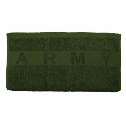 Serviette de toilette 100 x 50 cm vert olive siglée army 100% coton