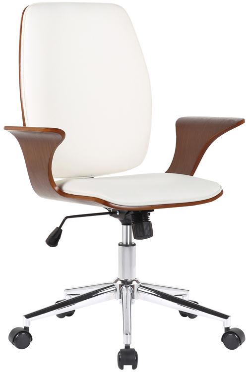 CLP Fauteuil de bureau Burbank avec coque d'assise en bois  Noyer / Blanc/Similicuir