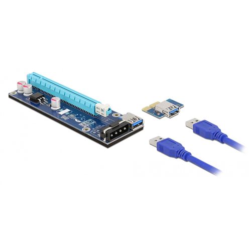 Non Communiqué Delock Riser Card Pcie X1 Vers Slot Pcie X16 Avec Câble Usb 60 Cm Et Câble D'alimentation Sata
