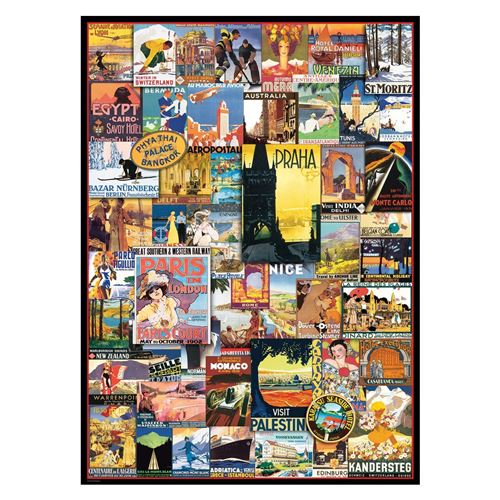 Puzzle Eurographics - Voyage autour du monde - Affiches vintage, 1000 pièces