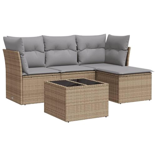 Non Communiqué Beige Salon De Jardin Vidaxl Avec Coussins 5 Pcs Résine Tressée