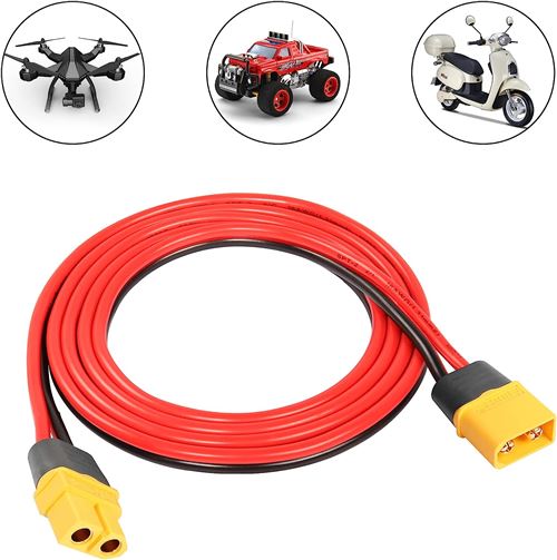 Câble d'Extension XT60 1.2m 16AWG Mâle-Femelle pour Batteries RC et Drones FPV Haute Qualité, Sécurité, Flexibilité Jaune, Silicone