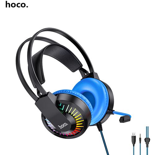 Casque Gaming Filaire HOCO W105Circum-Aural avec Micro Rétractable Robuste et Confortable Câble 2m-Bleu