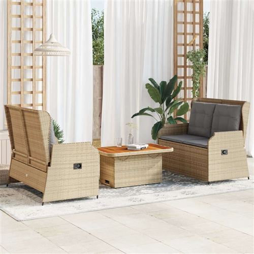 Non Communiqué Beige Salon De Jardin Vidaxl Resine Tressee 3 Pieces 90.0 X 55 X 71 Cm