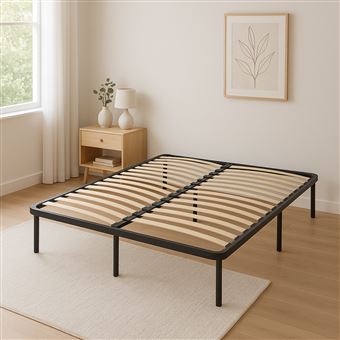 Sommier 160x200 cm Jacky - Solide et Confortable x 29 cm - Cadre à Lattes + 6 Pieds en Metal - Epaisseur Metal 1,2 mm - 14 Lattes en 9 mm - 1