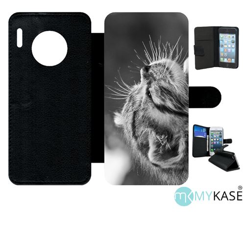 Etui My-Kase pour Mate 30 Pro - chat zebre - Simili-cuir Noir