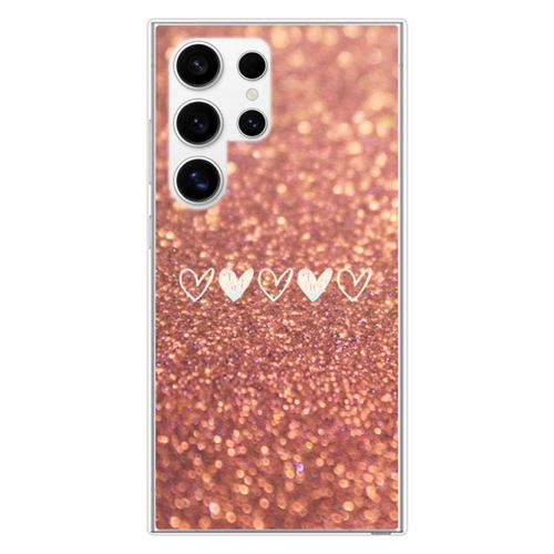 Coque en silicone imprimée compatible Samsung Galaxy S24 Ultra Paillettes coeur