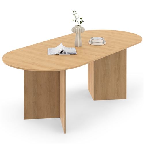 Non Communiqué Bois Clair Table À Manger Extensible Ovale Marthe 6 -10 Personnes Bois Façon Hêtre 160-200 Cm