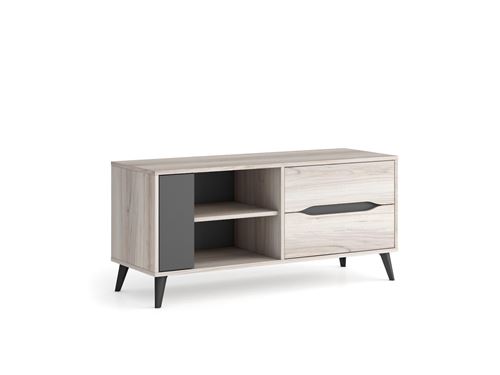 Meuble TV 2 tiroirs + 1 porte KAI, Chêne/Gris 113.4x40x52,1cm