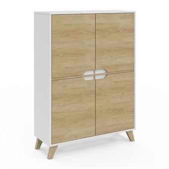 Meuble de rangement 4 portes HELSINKI scandinave blanc et bois - 1
