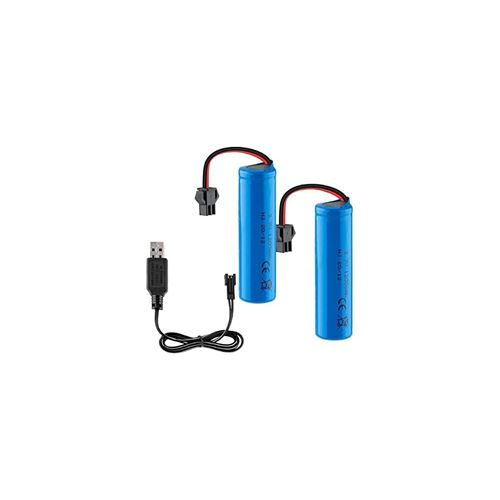 Batterie 3.7V 1200mAh avec Câble USB pour DE45 DE42 1:14 Connecteur SM-2P Recharge Rapide, 2 Pièces, Bleu