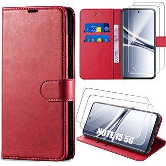 Coque + 2 Verres Trempés pour Xiaomi Redmi Note 15 5G/4G, Anti-Rayures Antichoc Synthécuir - Rouge - 1