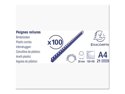 Exacompta - Polychlorure de vinyle (PVC) - 20 mm - 29.7 cm - 21 anneaux - A4 (210 x 297 mm) - 150 feuilles - blanc - 100 unités dévidoir - peigne de reliure