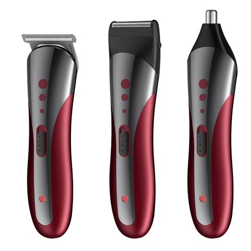 KEMEI 3 en 1 Tondeuse Barbe Tondeuse Cheveux Hommes Rasoir Tondeuse Corps Nez-Oreilles Impermeable Rouge et noir