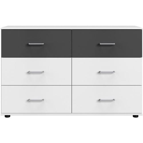 Commode - RHODES - 6 tiroirs - Blanc / Rechampis graphite - 130 x 41 x 83 cm -