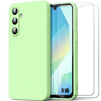 Coque + 2 Verres Trempés pour Samsung Galaxy A16 5G/4G, Silicone Liquide Slim Anti-Rayures - Vert - BOOLING - 1