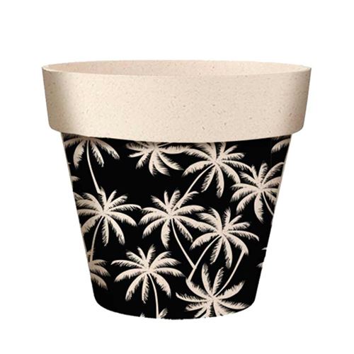 SUD TRADING Cache Pot en Bambou Palmiers - Hauteur 15.5 cm - Diamètre 17 cm