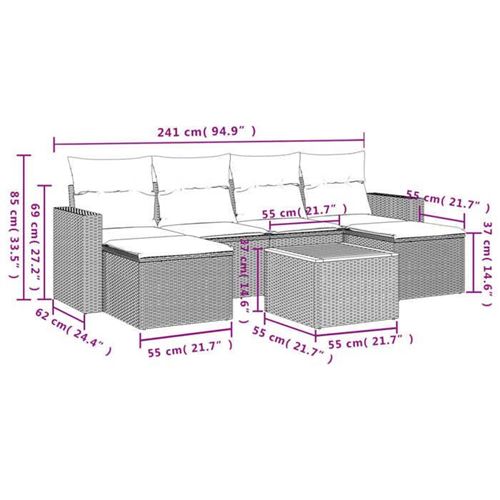 Salon de jardin modulable vidaxl resine tressee beige 7 pieces 62 x 55 x 69 cm 6 personnes