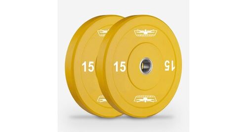 2 disques olympiques en caoutchouc et acier 15kg, bumper de 50mm hanzo