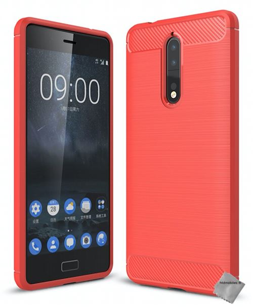 Housse etui coque silicone gel carbone pour Nokia 8 avec film ecran - ROUGE