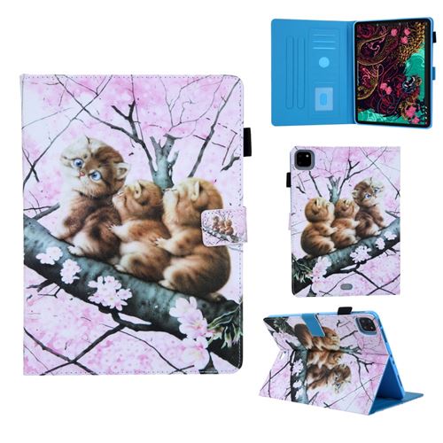 Etui en PU impression de motifs avec support multi-angle et porte-carte trois chat pour votre Apple iPad Pro 11 pouces (2020)/(2018)