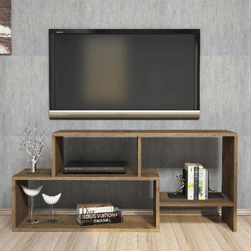 HOMEMANIA Meuble TV Clover Moderne - avec Étagères - pour Salon - Noyer en Bois, 121,8 x 30 x 53,8 cm