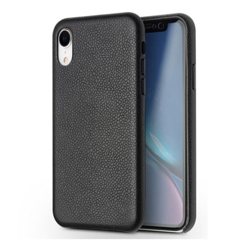 Etui en cuir véritable Peau de veau litchi classique enduite noir pour votre Apple iPhone XR 6.1 pouces