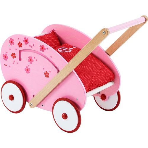 Haba poupées en bois landau Fleur crème rose/rouge 4-pièces 57 cm