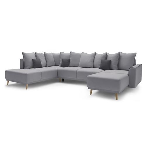 BOBOCHIC MOLA Canape dangle droit panoramique convertible - Tissu Gris clair - L 324 x P 215 x H 90 cm