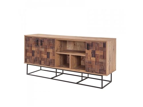 BOBOCHIC Buffet bas 180 cm portes relief KOHI Pin Atlantique et Noir
