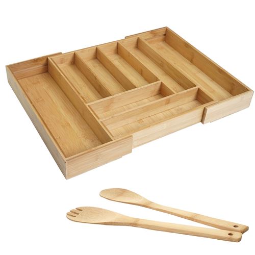 Écrin à couvert avec couverts à salade MENDLER HWC-B20 bambou