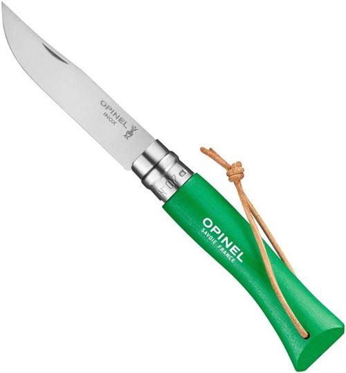 Couteaux pliants - opinel - 92210 - opinel 7 vri vert prairie + lien baroudeur