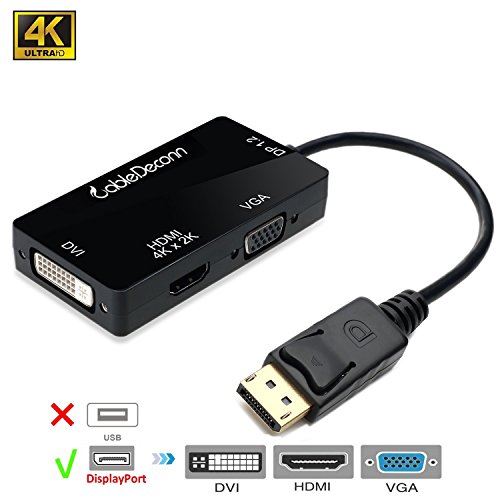 Adaptateur Displayport, CableDeconn dp1.2 DisplayPort vers HDMI/DVI/VGA mâle à femelle câble adaptateur convertisseur compatible 4 K