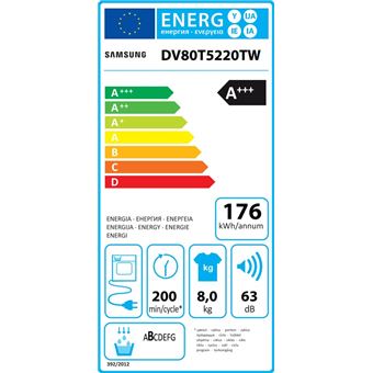 Sèche Linge Hublot SAMSUNG DV80T5220TW 8KG Blanc