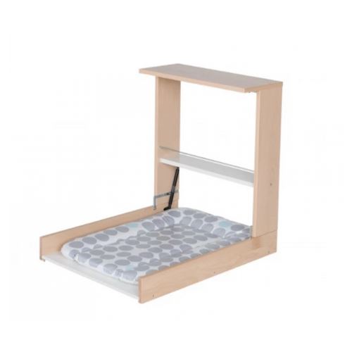 Table à langer murale en bois hêtre Wicki + matelas à langer souple à pois - Geuther