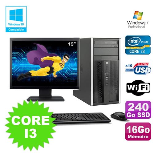 Pc tour hp pro 6200 core i3 3.1ghz 16go 240go ssd graveur wifi w7 ecran 19' État correct - Hewlett-Packard reconditionné disponible sur Fnac
