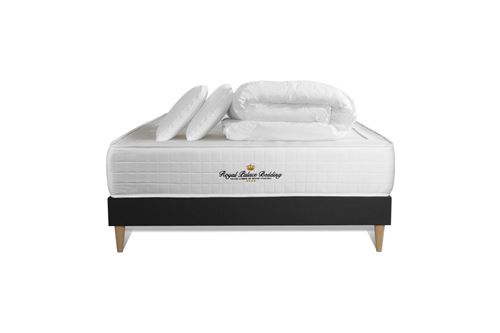 Pack matelas ressorts ensaches sommier KIT noir + memoire de forme maxi epaisseur Windsor 160x200cm + 2 oreillers + 1 couette 26