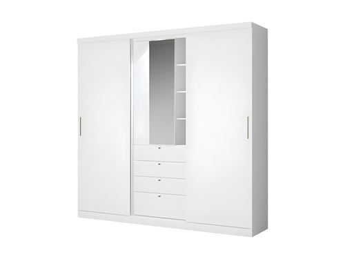Armoire 2 portes coulissantes - Miroir et tiroirs - L240cm - Coloris : Blanc - BODIL