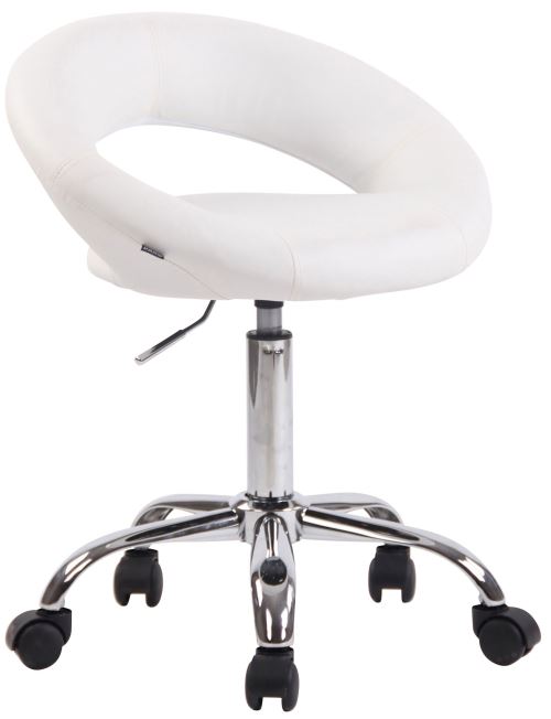 Tabouret de travail Olinda en Similicuir - Piètement Métal chromé - Hauteur réglable et pivotant- Couleur Blanc